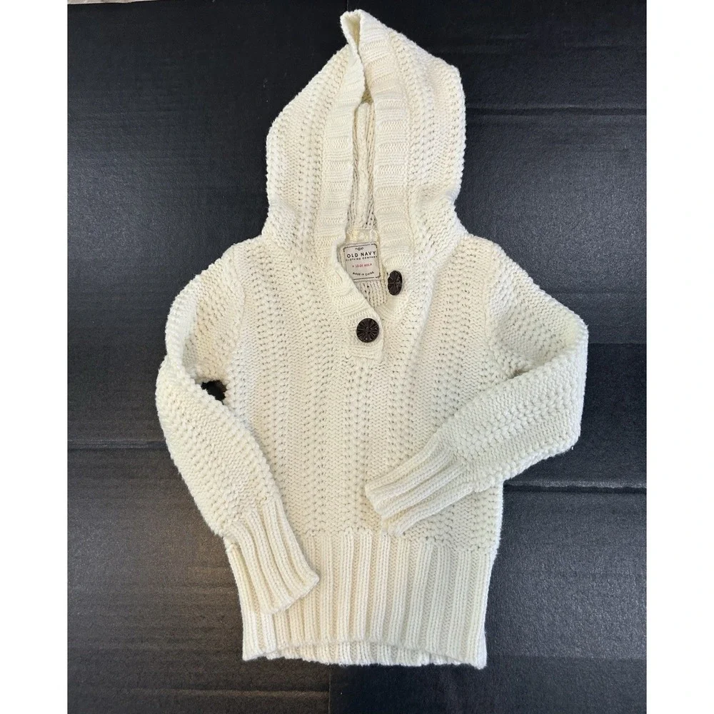 Old Navy Baby 18-24 Months Hooded White Chunky Knit Sweater‎ Preppy Old Money